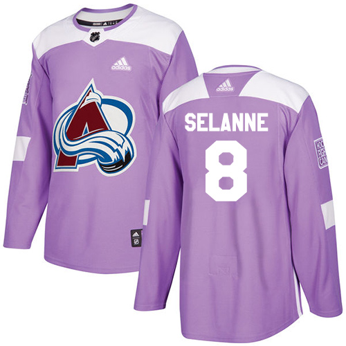 Adidas Avalanche #8 Teemu Selanne Purple Authentic Fights Cancer Stitched NHL Jersey